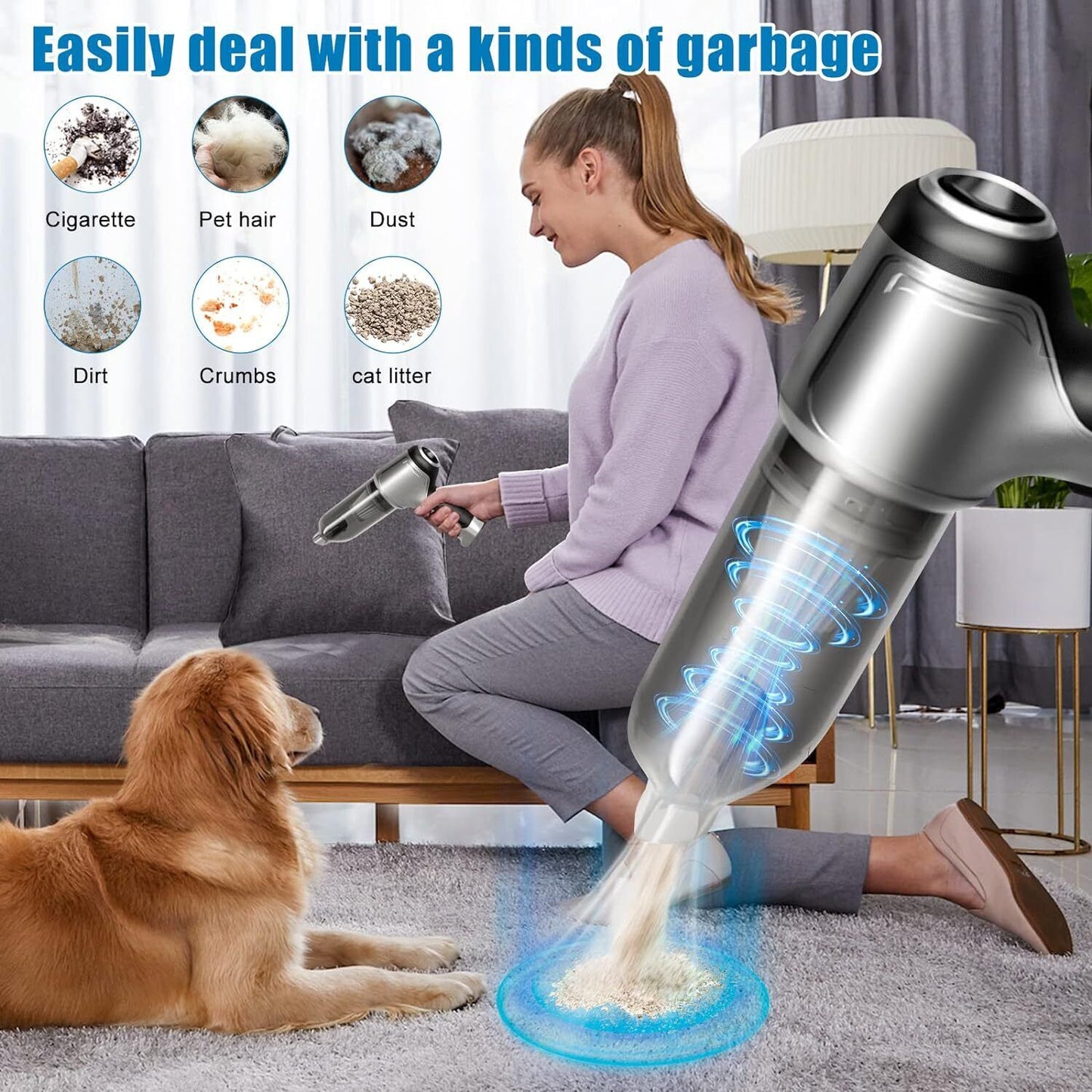 95000PA Wireless Car Vacuum Cleaner Handheld Vaccum Mini Power Suction Dust Blow