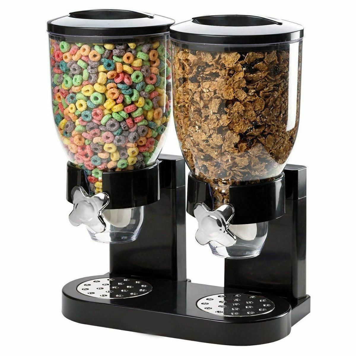 Double Cereal Dispenser Container Tank Large Dry Food Snack Kitchen Canister