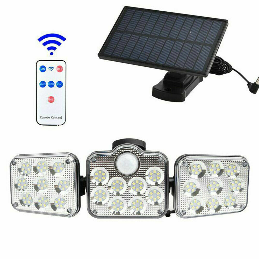 3 Head Solar Motion Sensor Light Outdoor Garden Wall Security Flood Lamp 138 LED
