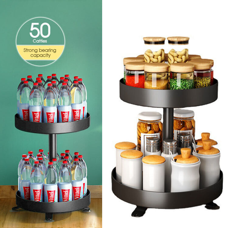 2 Tier Lazy Susan 360° Rotate Cabinet Bathroom Organizer Turntable shelf