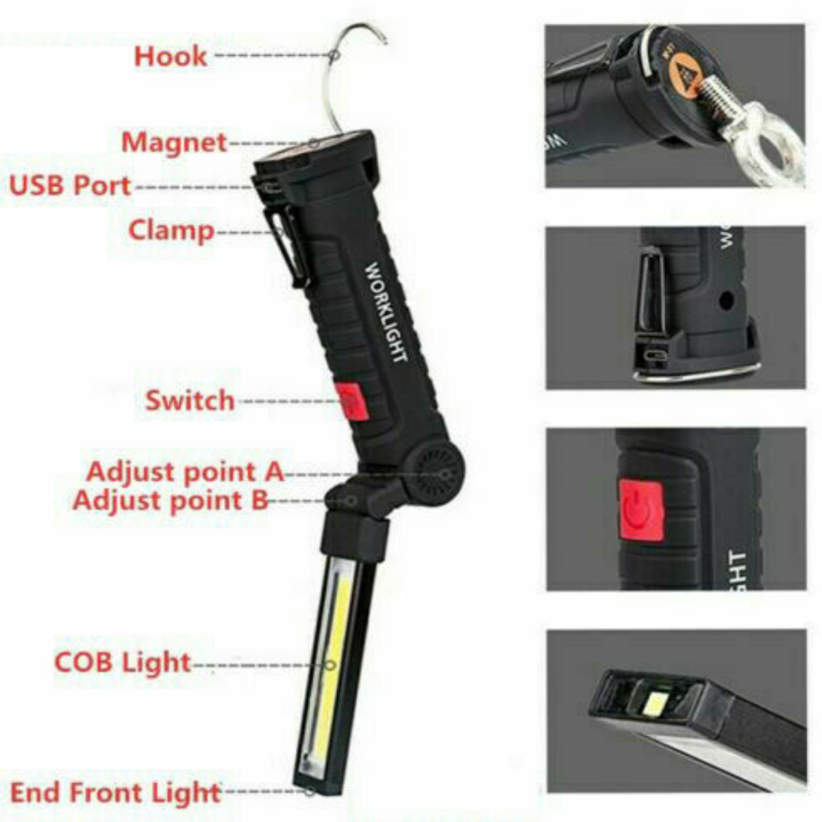Rechargeable COB LED Hand Torch Flashlight Work Light Cordless Magnetic
