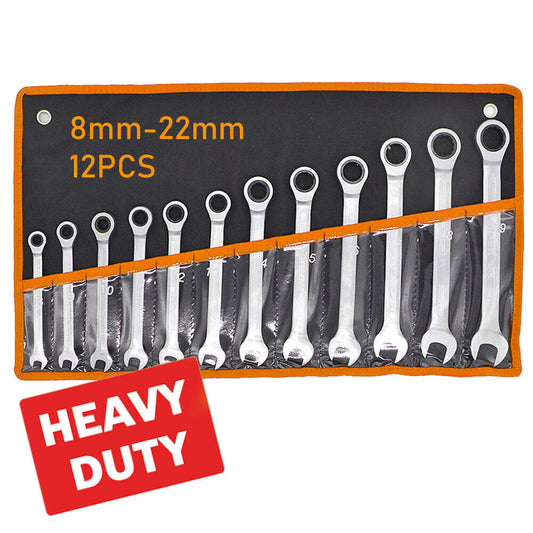 12Pcs 8MM-22MM Ratchet Spanner Set Metric ND-0326 + Rolling Bag Hand Tool Kit