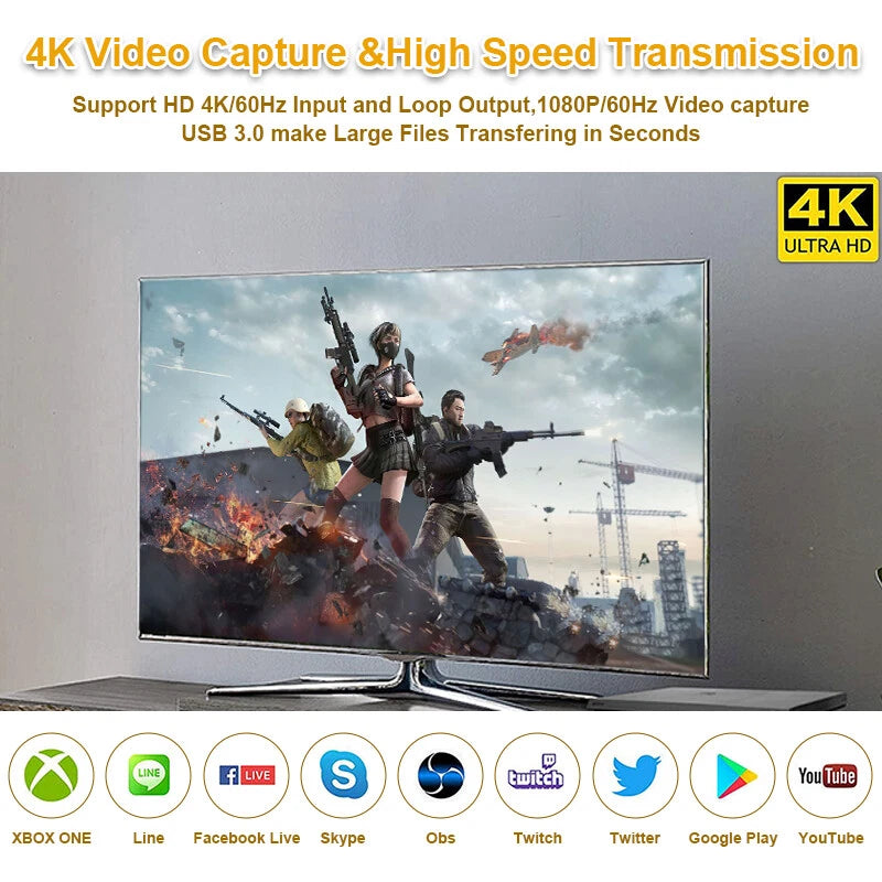 4K Video Capture Card 1080P 60fps HD Camera Recording HDMI to USB 3.0 Live Game