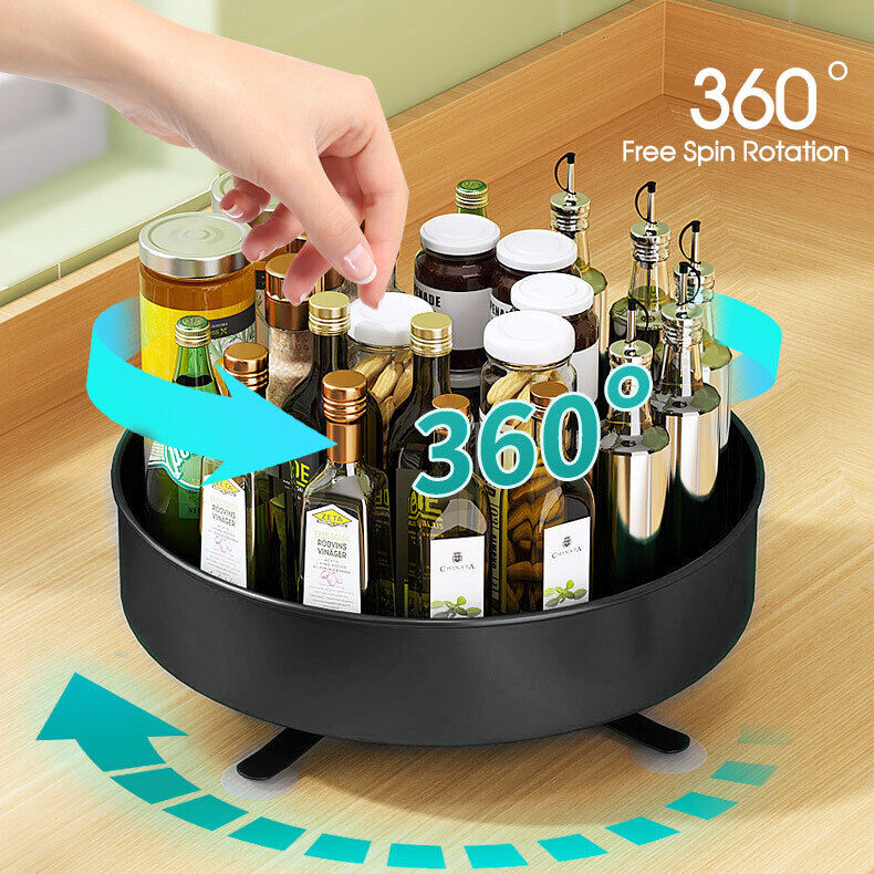 2 Tier Lazy Susan 360° Rotate Cabinet Bathroom Organizer Turntable shelf