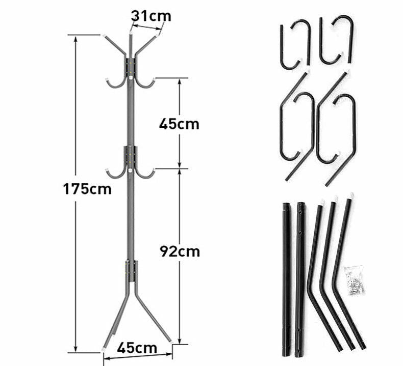 12 Hook 3-Tier Hat Coat Clothes Rack Tree Style Steel Hanger Umbrella Stand