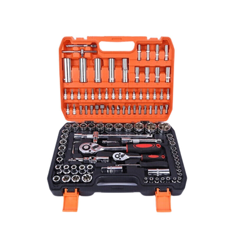 108PCS Tool Kit 1/2'' 1/4'' Ratchet Spanner Wrench Socket Hand Set Metric Driver