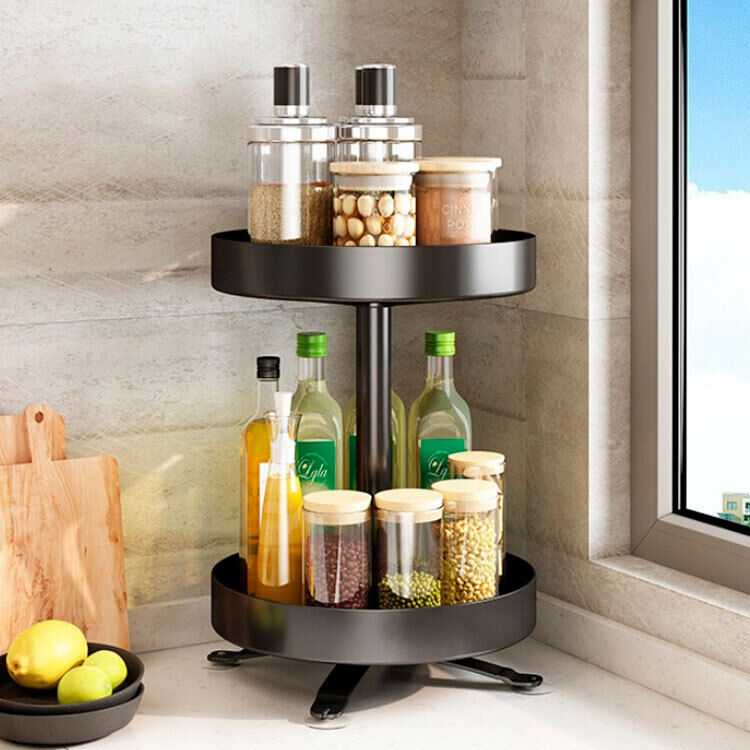 2 Tier Lazy Susan 360° Rotate Cabinet Bathroom Organizer Turntable shelf