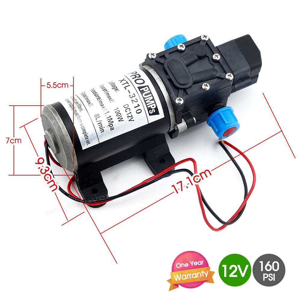 100W 12V 160PSI Pressure Water Pump Caravan Camping Boat 8L/Min Self-Priming