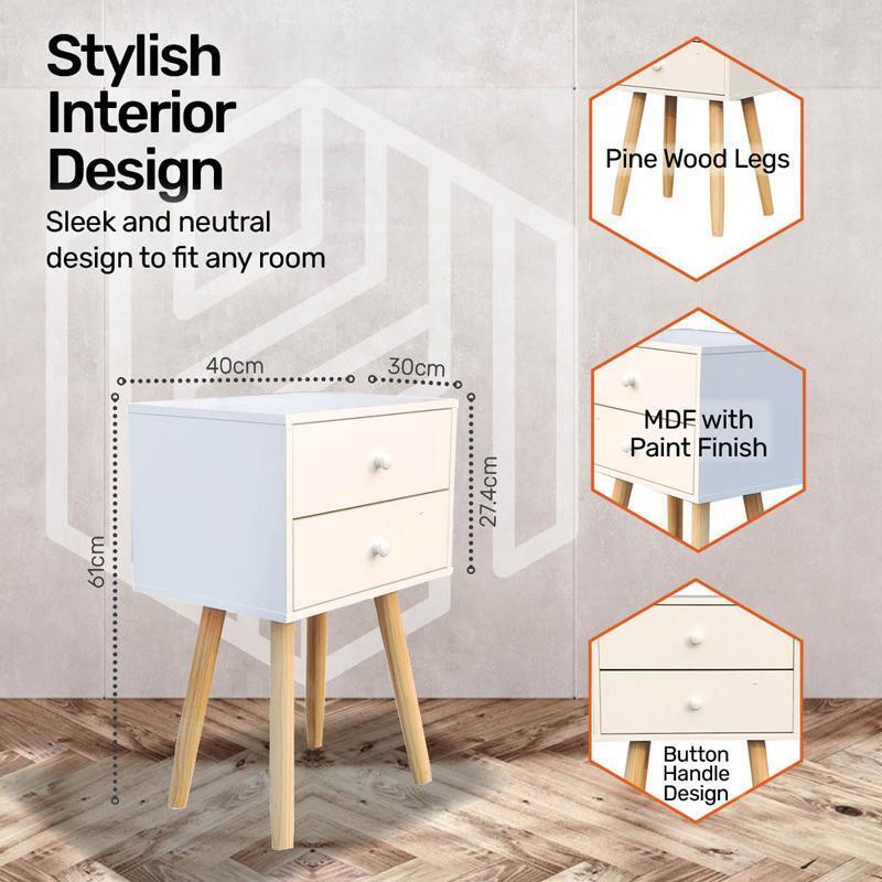 Side Table 1/2 Drawer Grey With Natural Wood Handle