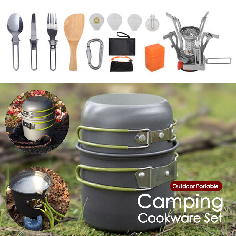 Outdoor Portable Camping Cookware Set Hiking Cooking Pot Gas Stove Tableware Kit