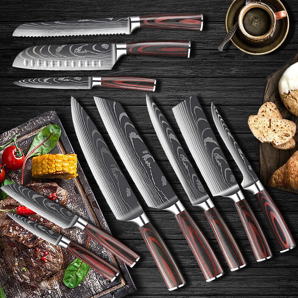 8 PCS Kitchen Knives Set Stainless Steel Japanese Damascus Pattern Chef Knife