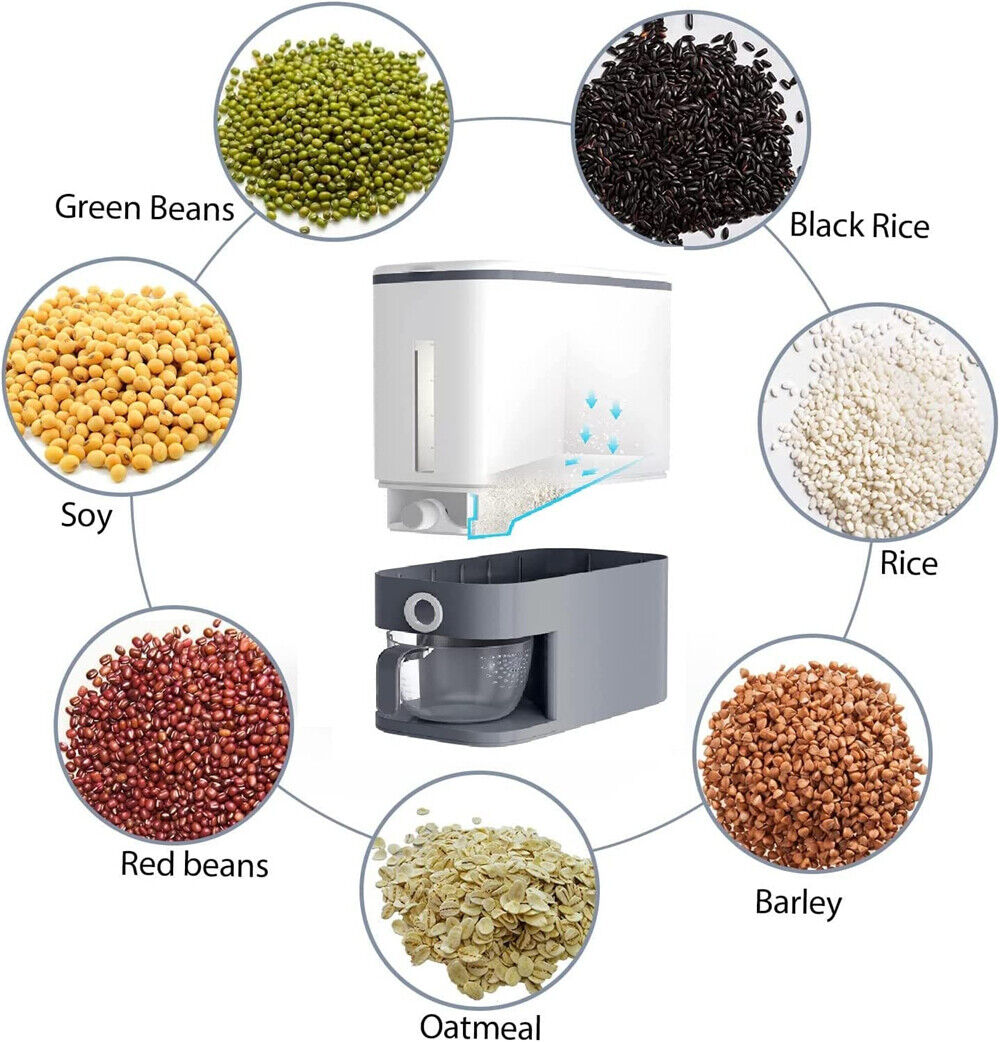 Rice Cereal Dispenser 12KG Grain Container Auto Food Storage Box Measuring Cup