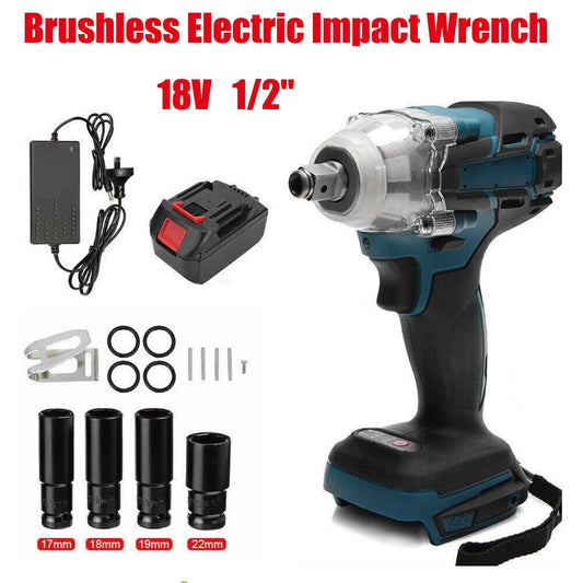 1/2" Cordless Impact Wrench Driver Brushless Rattle Gun18V Battery