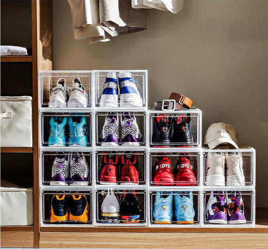 10PC Magnetic Sneaker Drop Front Shoe Box Stackable Storage Clear Plastic Case