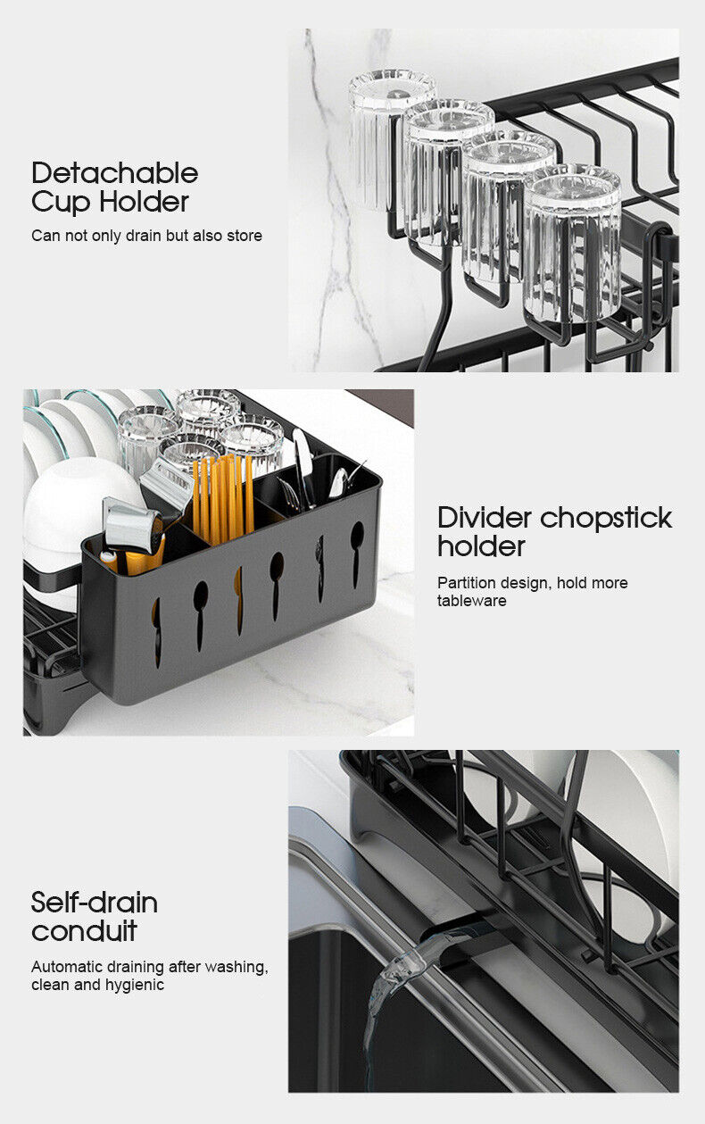 Detachable Dish Drying Rack 2 Tier Drainboard Cutlery Drainer Organizer