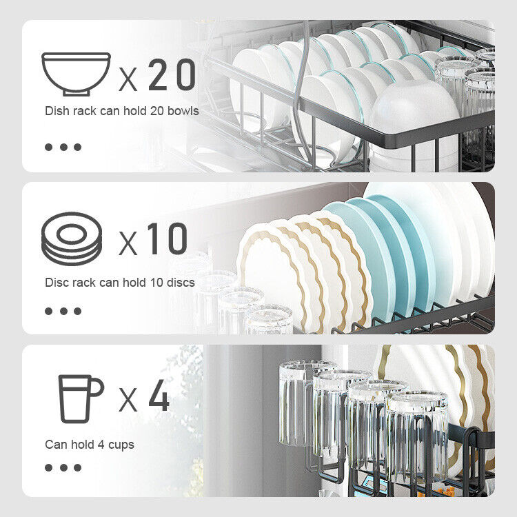 Detachable Dish Drying Rack 2 Tier Drainboard Cutlery Drainer Organizer