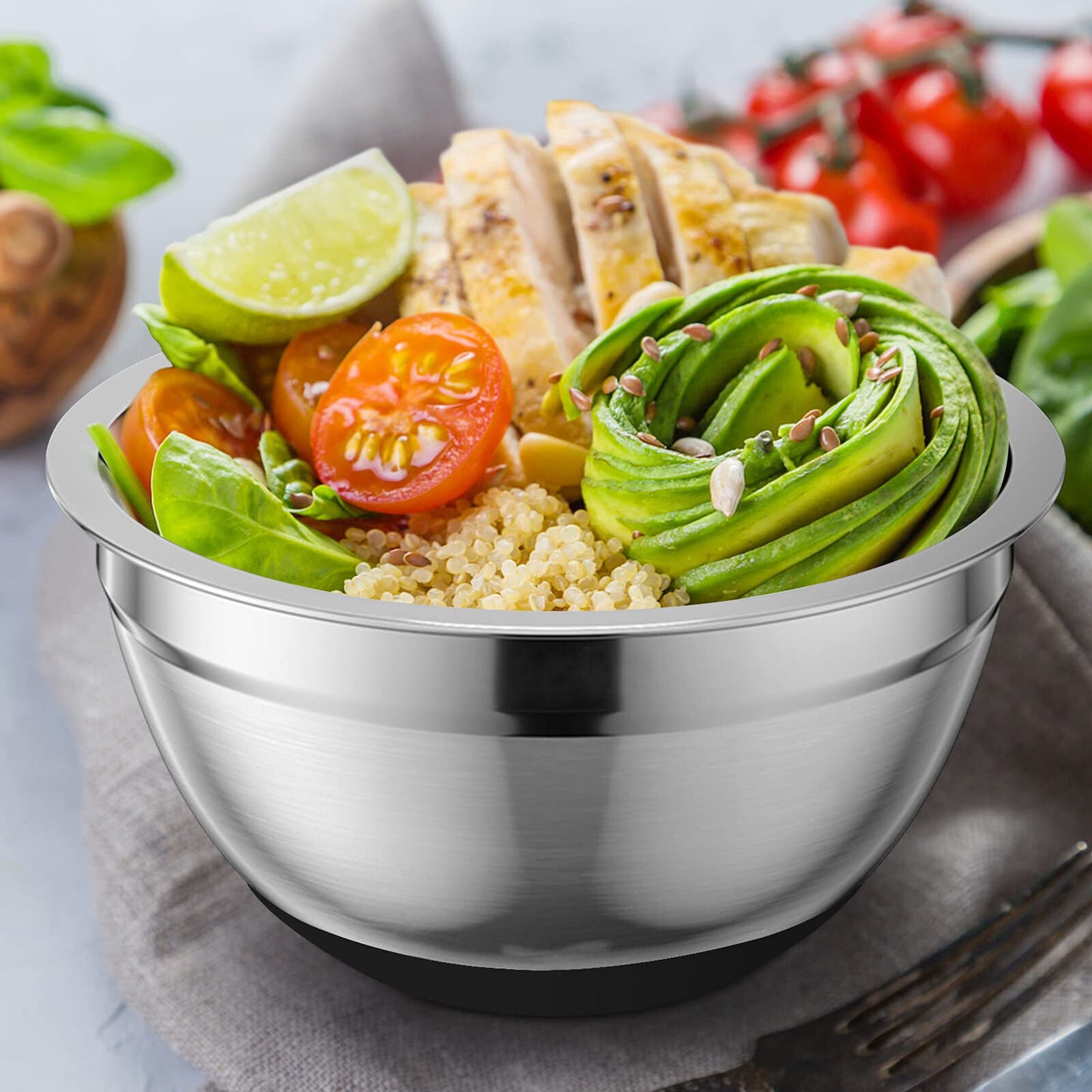 7pc Stainless Steel Mixing Bowls Set with Lids and Non-Slip Bottoms