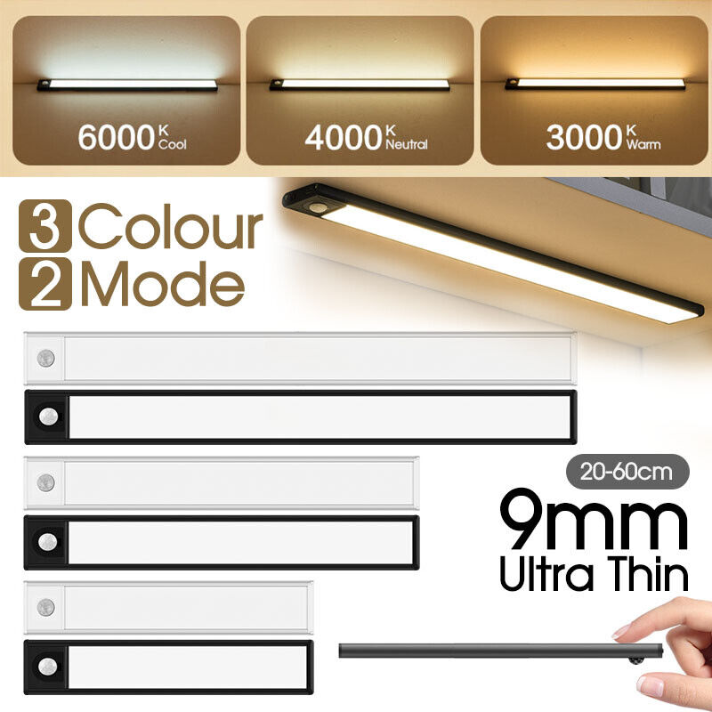 One-Key 3 Colour LED Motion Sensor Closet Light Cordless PIR Rechargeable