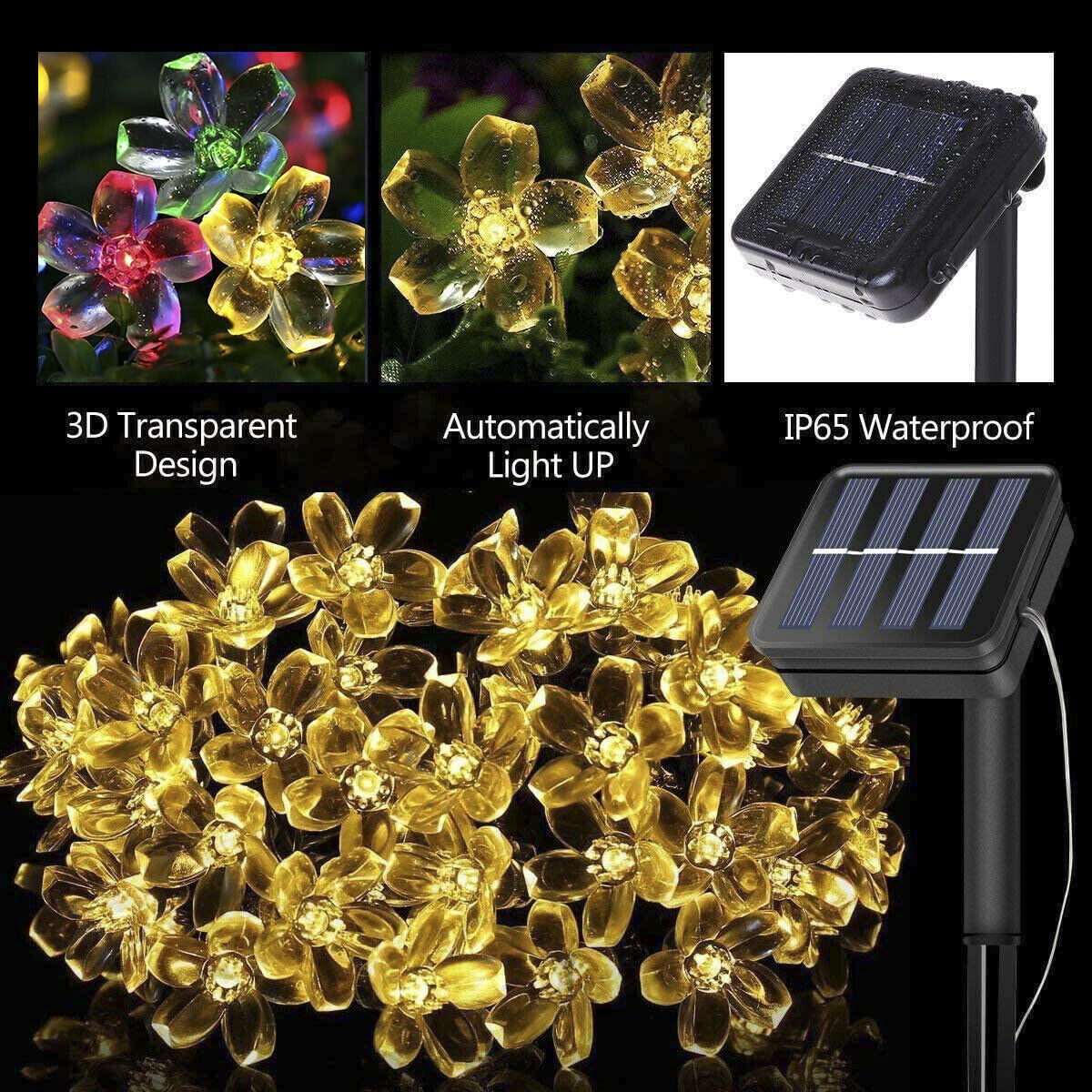 7M 50LED Waterproof Solar Cherry Flower String Fairy Lights Outdoor Garden Party
