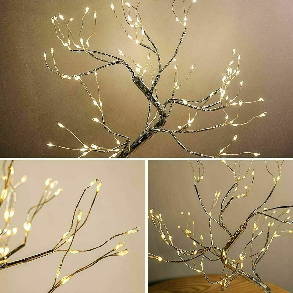LED Night Light Tree Table Desk Lamp Gold Branch Battery USB Wedding Party Decor