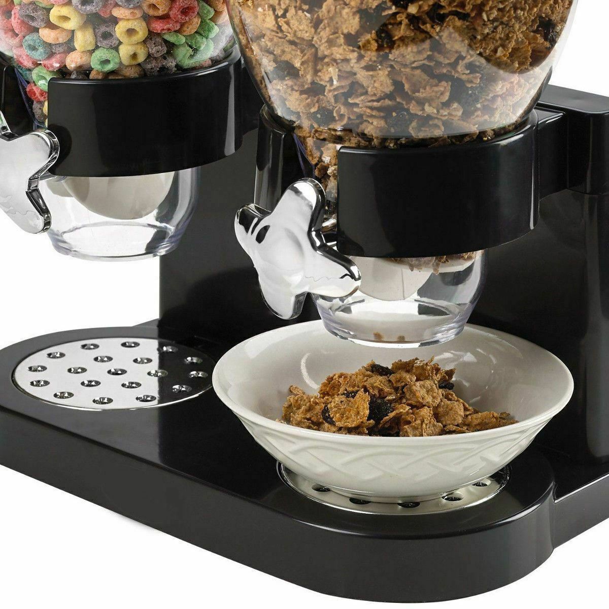 Double Cereal Dispenser Container Tank Large Dry Food Snack Kitchen Canister