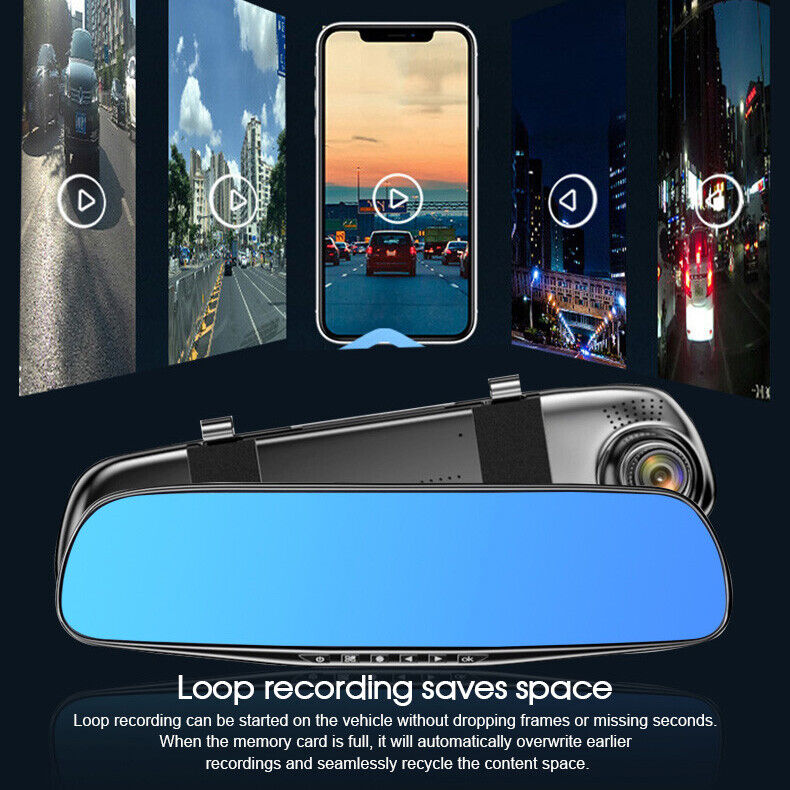 4.3" 1080P Dual Lens Car Auto DVR Dash Cam Video Camera Recorder Rearview Mirror