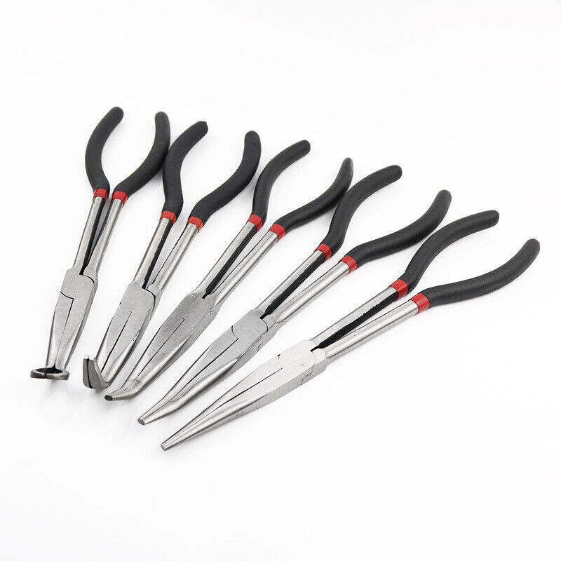 5X 280mm 11'' Long Reach Nose Pliers Set Straight Bent Tip Mechanic Hose Gripper