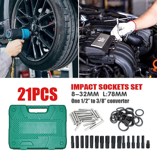 21x Drive Deep Impact Sockets 8-32MM Metric 1/2" Garage Workshop Tools Kit CRV