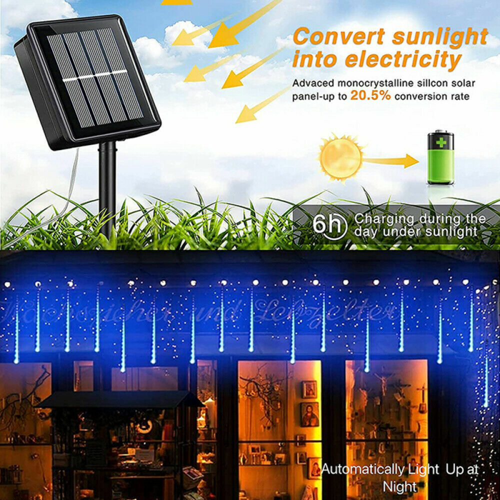 288LED Solar String Light Meteor Shower Rain Tree Flowing Lighting XMAS Party