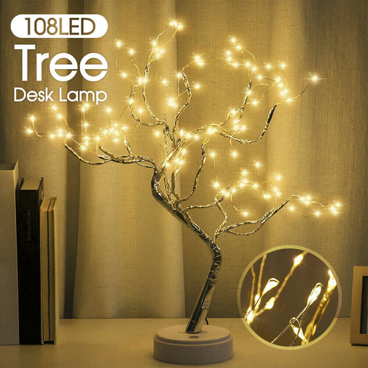 LED Night Light Tree Table Desk Lamp Gold Branch Battery USB Wedding Party Decor