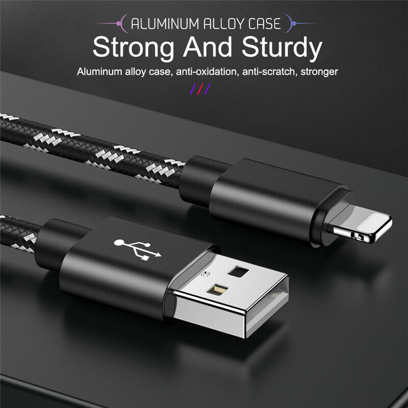 5x USB Cable Charger for Apple iPhone 8 7 6 iPad X Nylon 1.2M Cord Fast Charge