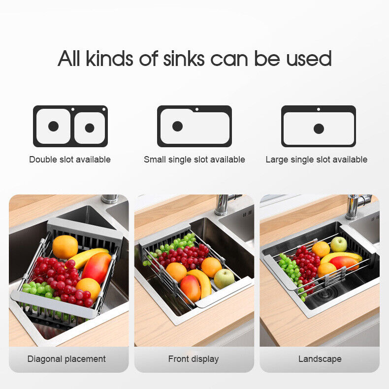 Stainless Steel Storage Sink Drain Basket Dish Drying Rack Kitchen Organizer