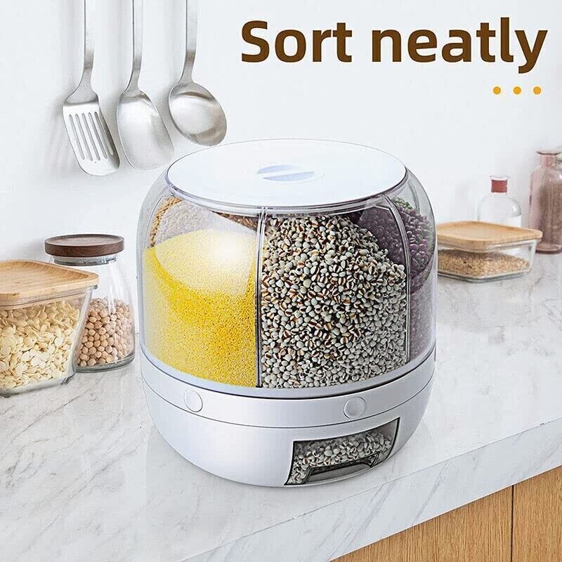 6KG Rotating Grain Case Cereal Dispenser Storage Box Kitchen Food Rice Container