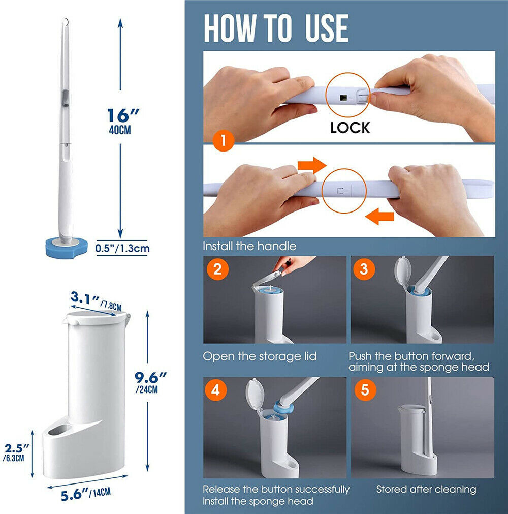 Toilet Brush Refill Head Disposable Sponge Long Handle Cleaning Scrubber Holder