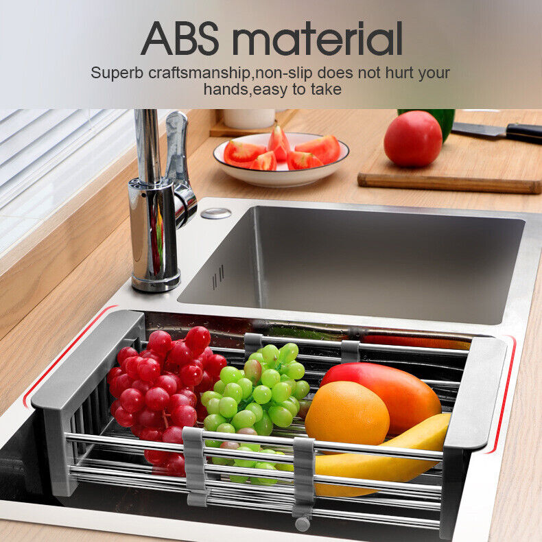 Stainless Steel Storage Sink Drain Basket Dish Drying Rack Kitchen Organizer