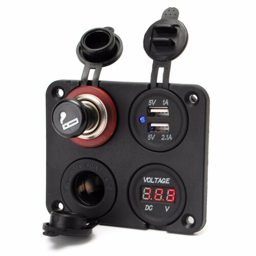 12/24V Switch Panel Car Cigarette Lighter Socket Boat USB Charging Voltmeter