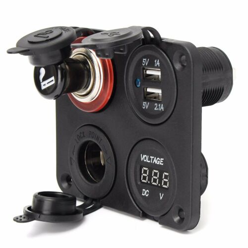 12/24V Switch Panel Car Cigarette Lighter Socket Boat USB Charging Voltmeter