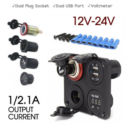 12/24V Switch Panel Car Cigarette Lighter Socket Boat USB Charging Voltmeter