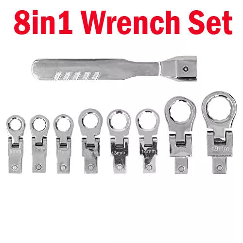 8in1 Ratchet Wrench, Steel Various Sizes Wide Application Drive Wrench 180° Head