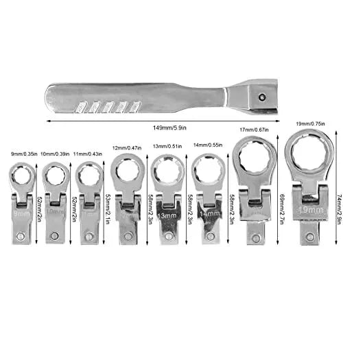 8in1 Ratchet Wrench, Steel Various Sizes Wide Application Drive Wrench 180° Head