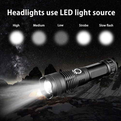 900000 LUMENS XHP50 ZOOM FLASHLIGHT LED RECHARGEABLE LAMP TORCH W/26650 BATTERY
