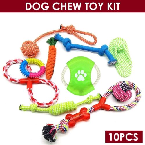 10 PCS Durable Cotton Rope Pet Dog Toys Puppy Pull Teeth Chew Bite Toy Tough