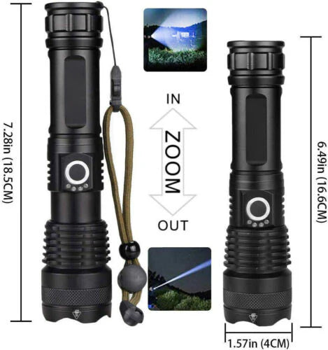900000 LUMENS XHP50 ZOOM FLASHLIGHT LED RECHARGEABLE LAMP TORCH W/26650 BATTERY