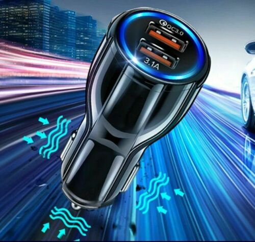 FAST CAR CHARGER USB QUICK CHARGER 2 PORT QUALCOMM QC3.0 LIGHTER SOCKET BLACK