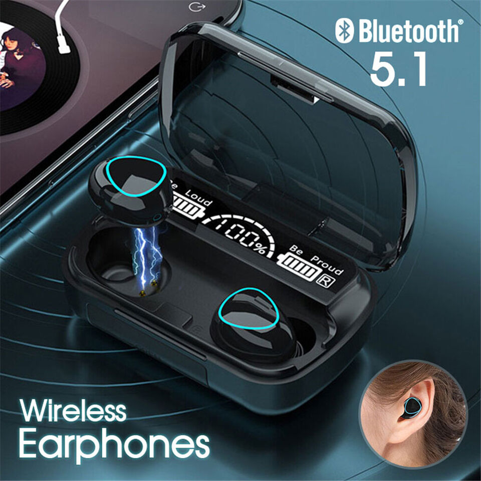 TWS Bluetooth 5.1 Wireless Earbuds Waterproof LED Display Stereo Gym Earphones