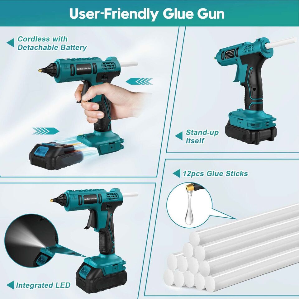 100W Cordless Hot Melt Glue Gun Electric Heating Craft DIY Tool +12 Glue Sticks