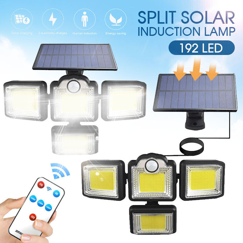 4 Head 192 LED Solar Lights Street Motion Sensor Light Garden Wall Security Lamp