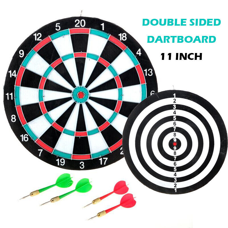 11" Double-sided Dart Board & Target Game Board Included 4pcs Darts Family Game