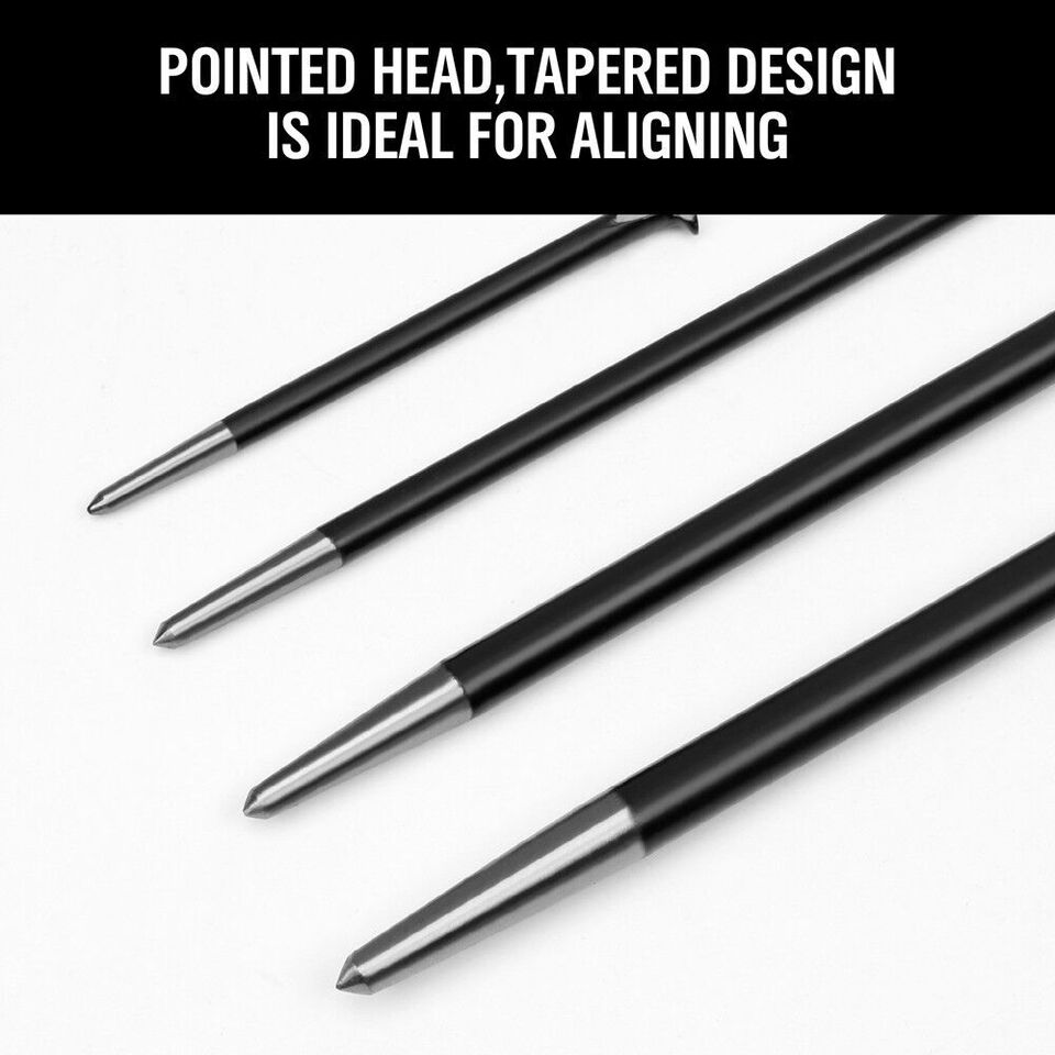 4Pc Solid Pry Bar Set Steel Prying Kit Rolled Heel Prying Pinch Lever Bars