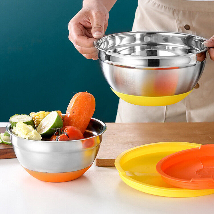7pc Stainless Steel Mixing Bowls Set with Lids and Non-Slip Bottoms